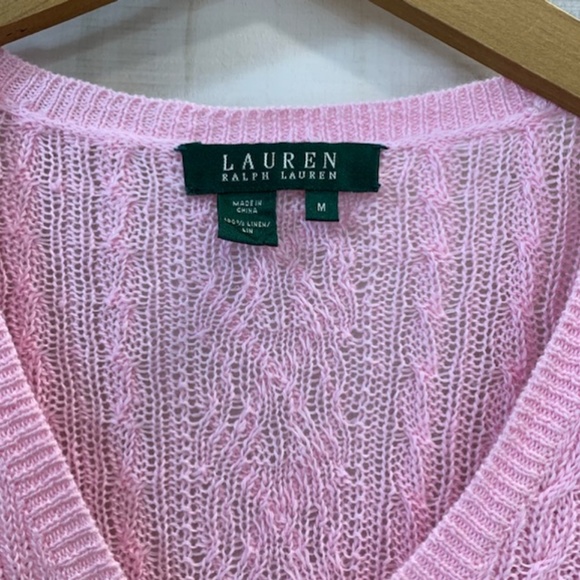 Lauren Ralph Lauren Pink V Neck Sweater Linen M - Picture 3 of 3